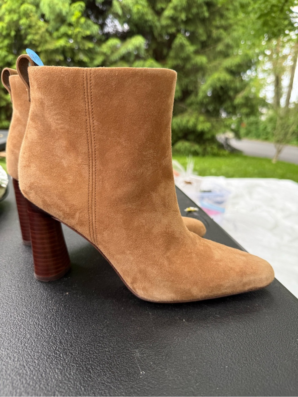 Vince Tan Suede Pointed Ankle Booties